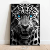 Blue Eyed Leopard | Fierce Jungle Cat Wall Art Print - A4 – 21x29cm (8x12’’) / B&W - Print